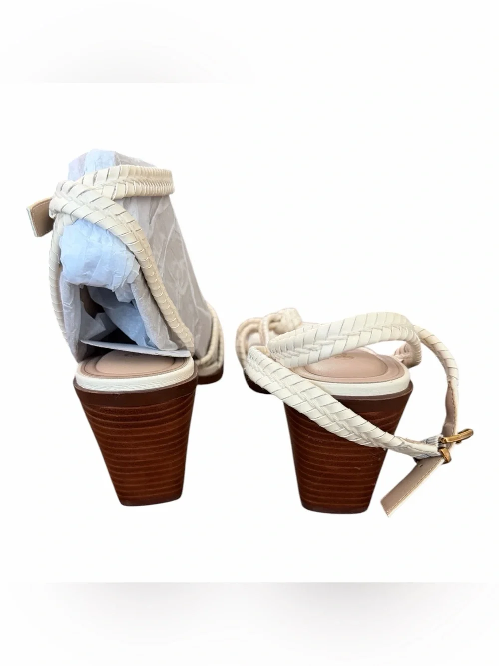Giani Bernini Cream Braided Ankle-Strap Block‎ Heel Sandal